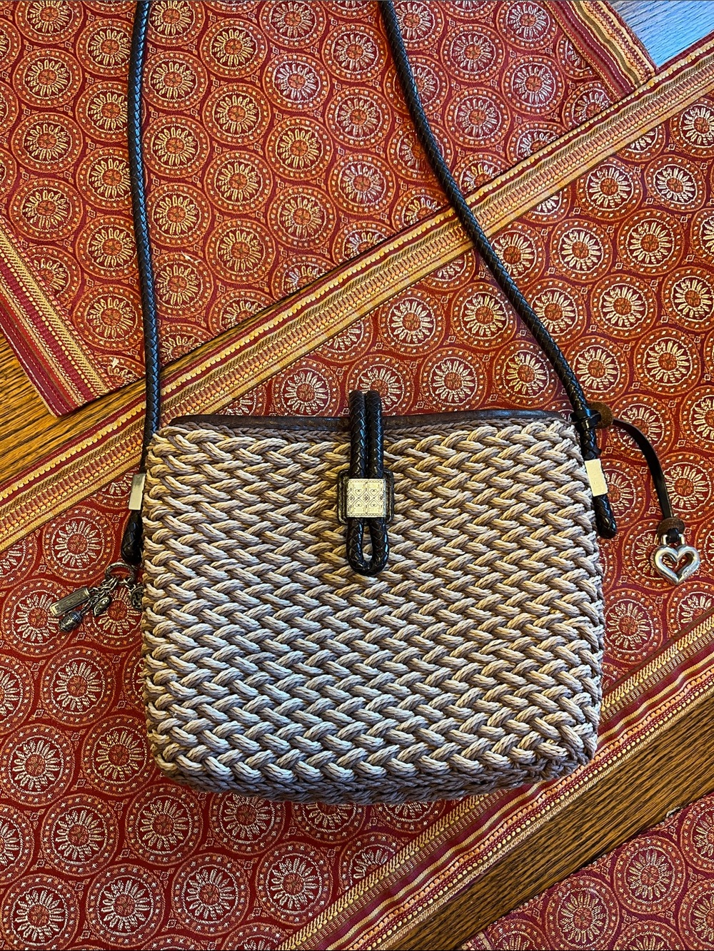 Brighton Woven Crossbody in Natural and Black